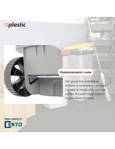 Set 2 bidoni 100 litri per raccolta differenziata - fondo grigio e coperchi colorati