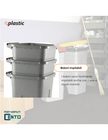 Set 2 bidoni 100 litri per raccolta differenziata - fondo grigio e coperchi colorati