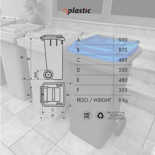 Bidone carrellato bicolor 120 litri per...