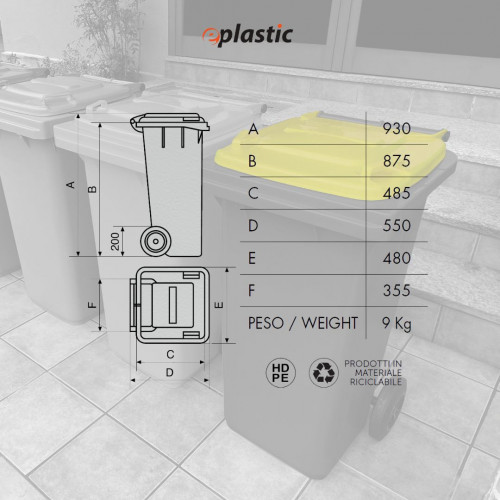 Bidone carrellato bicolor 120 litri per...