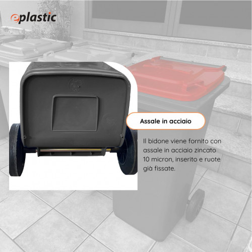 Bidone carrellato marrone per la raccolta differenziata rifiuti 240 Lt