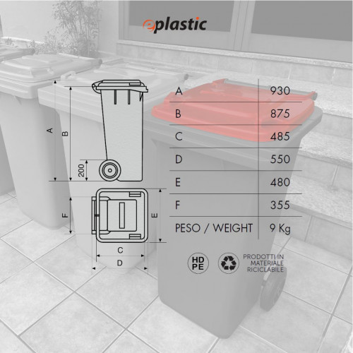 Bidone carrellato bicolor 120 litri per...