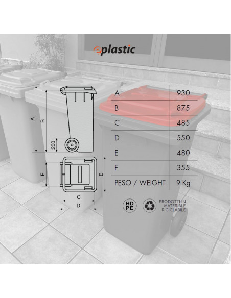 Bidone carrellato bicolor 120 litri per raccolta differenziata