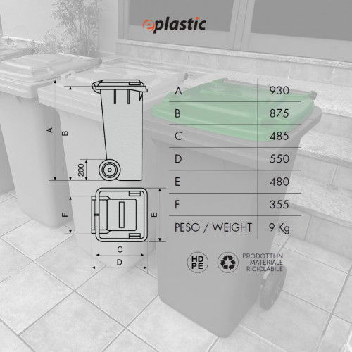 Bidone carrellato bicolor 120 litri per...