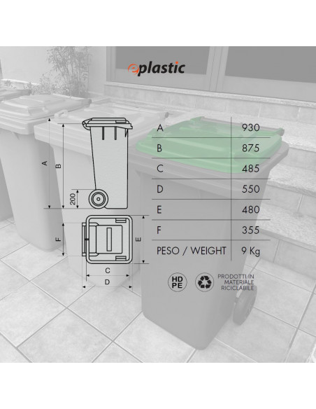 Bidone carrellato bicolor 120 litri per raccolta differenziata