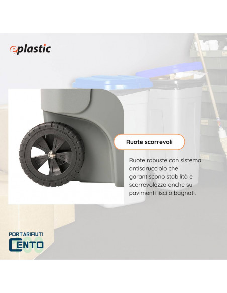 Bidone 100 litri bicolor con ruote per raccolta differenziata