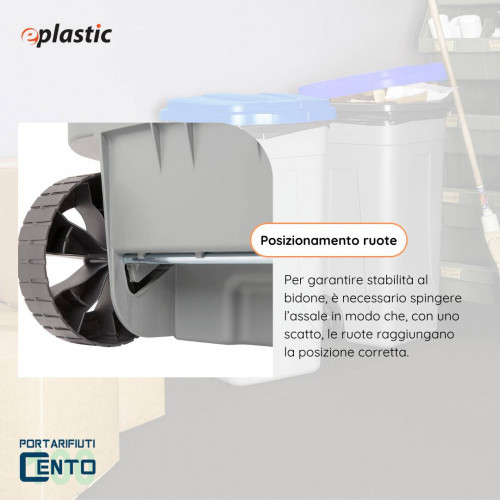 Bidone 100 litri bicolor con ruote per raccolta...