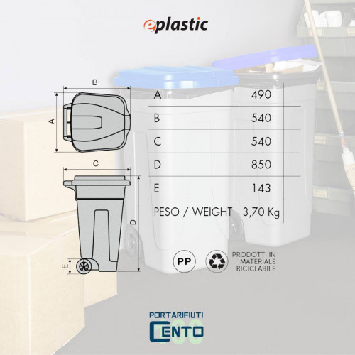 Bidone 100 litri bicolor con ruote per raccolta...