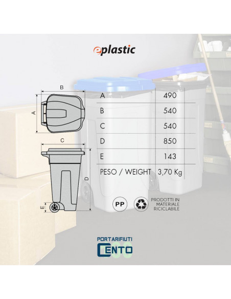 Bidone 100 litri bicolor con ruote per raccolta differenziata