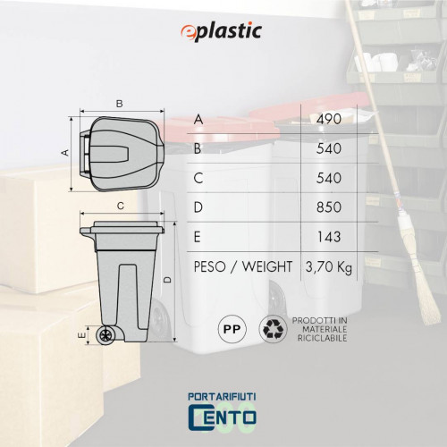 Bidone 100 litri bicolor con ruote per raccolta...