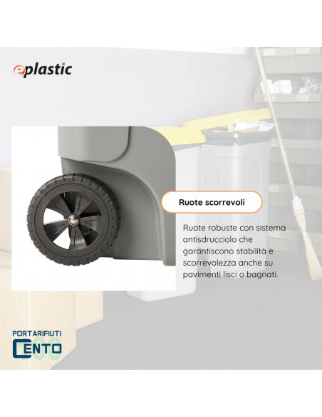 Bidone 100 litri bicolor con ruote per raccolta differenziata