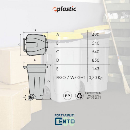 Bidone 100 litri bicolor con ruote per raccolta...