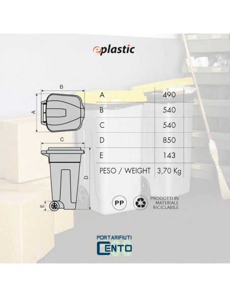 Bidone 100 litri bicolor con ruote per raccolta differenziata