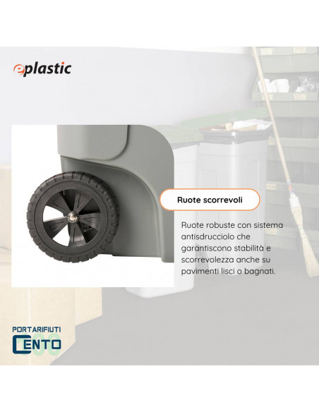Bidone 100 litri bicolor con ruote per raccolta differenziata