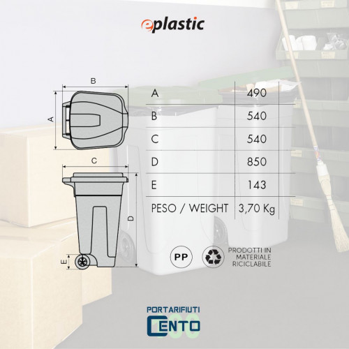 Bidone 100 litri bicolor con ruote per raccolta...