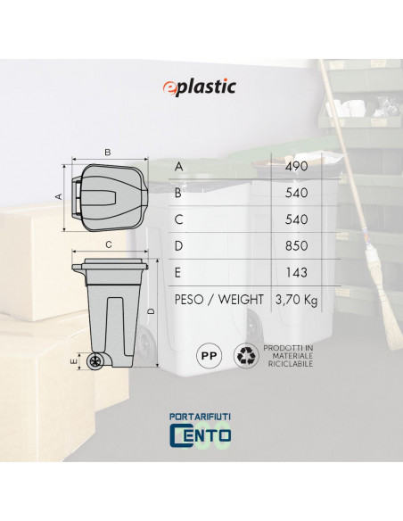 Bidone 100 litri bicolor con ruote per raccolta differenziata