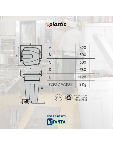 Bidone 80 litri con ruote per raccolta differenziata