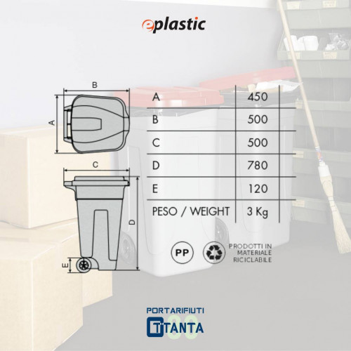 Bidone 80 litri con ruote per raccolta...