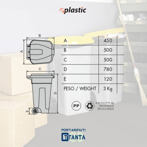 Bidone 80 litri con ruote per raccolta...