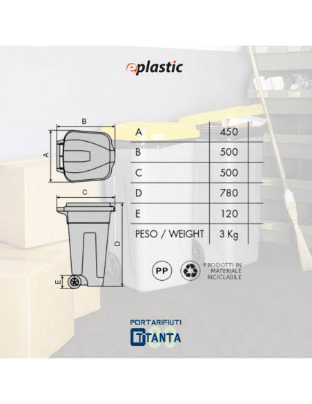 Bidone 80 litri con ruote per raccolta differenziata