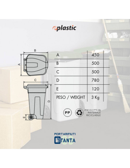 Bidone 80 litri con ruote per raccolta differenziata