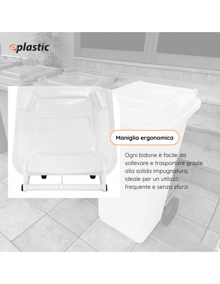 Bidone carrellato monocolore 240 litri per raccolta differenziata