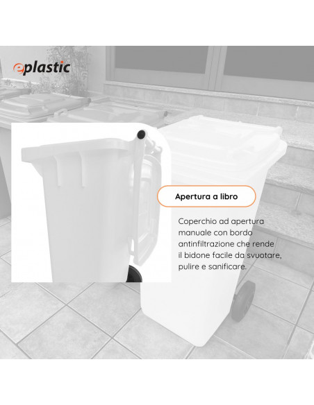 Bidone carrellato monocolore 240 litri per raccolta differenziata