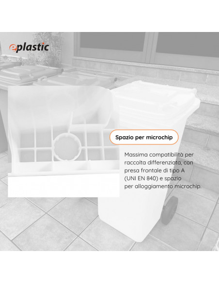 Bidone carrellato monocolore 240 litri per raccolta differenziata