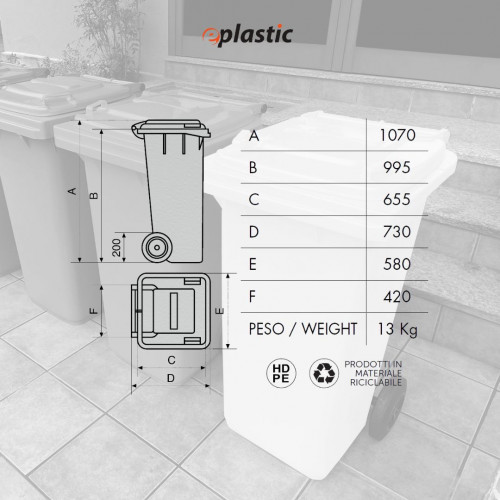 Bidone carrellato monocolore 240 litri per...