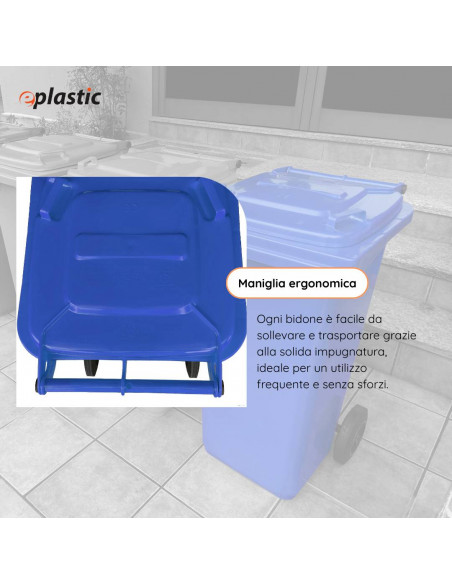 Bidone carrellato monocolore 240 litri per raccolta differenziata