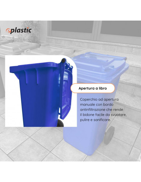 Bidone carrellato monocolore 240 litri per raccolta differenziata