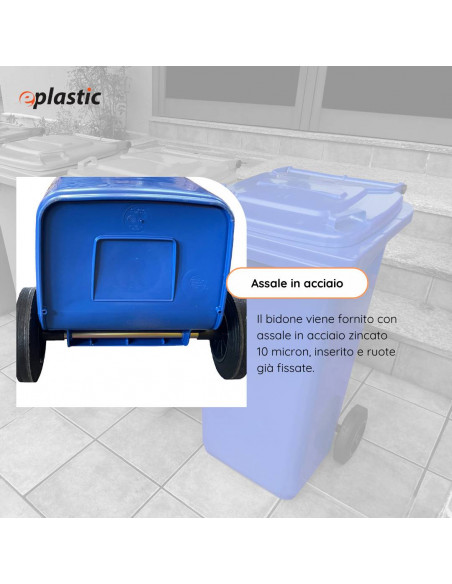 Bidone carrellato monocolore 240 litri per raccolta differenziata