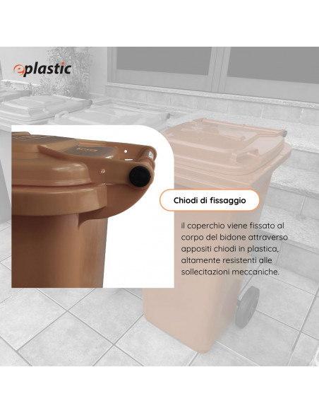 Bidone carrellato monocolore 240 litri per raccolta differenziata