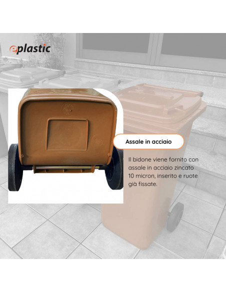 Bidone carrellato monocolore 240 litri per raccolta differenziata