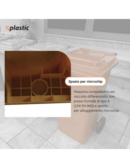 Bidone carrellato monocolore 240 litri per raccolta differenziata