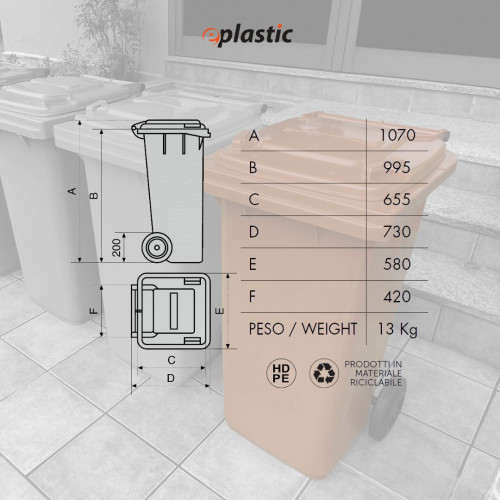 Bidone carrellato monocolore 240 litri per...