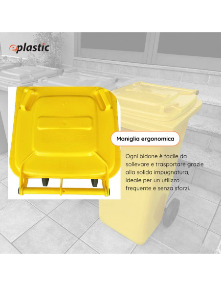 Bidone carrellato monocolore 240 litri per raccolta differenziata