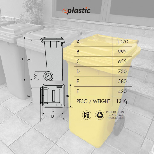 Bidone carrellato monocolore 240 litri per...