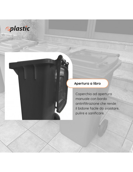 Bidone carrellato monocolore 240 litri per raccolta differenziata