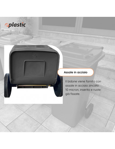 Bidone carrellato monocolore 240 litri per raccolta differenziata