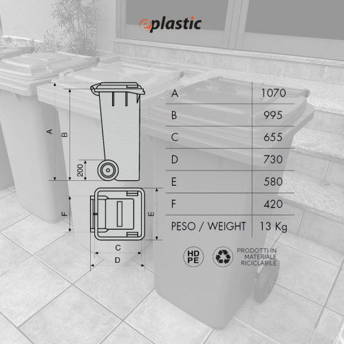 Bidone carrellato monocolore 240 litri per...