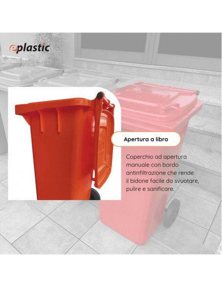 Bidone carrellato monocolore 240 litri per raccolta differenziata