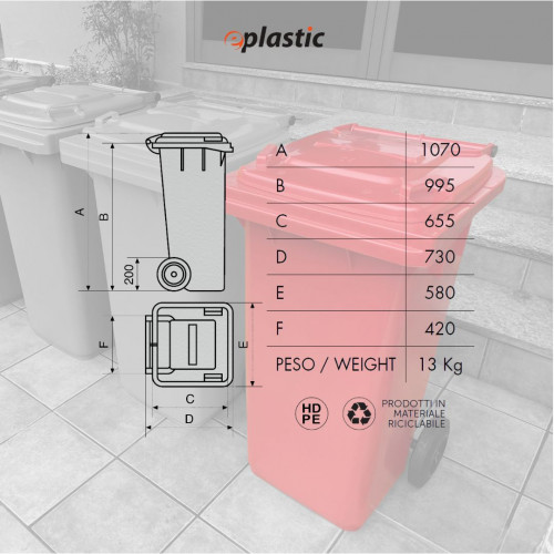 Bidone carrellato monocolore 240 litri per...