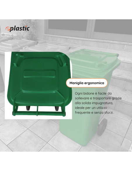 Bidone carrellato monocolore 240 litri per raccolta differenziata