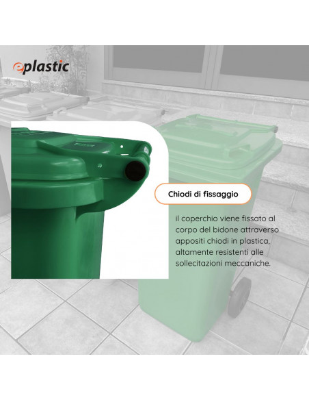 Bidone carrellato monocolore 240 litri per raccolta differenziata