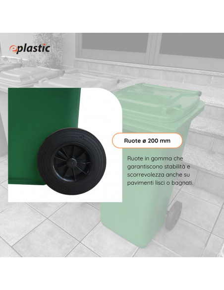 Bidone carrellato monocolore 240 litri per raccolta differenziata