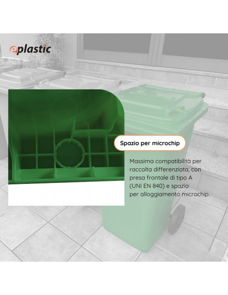 Bidone carrellato monocolore 240 litri per raccolta differenziata