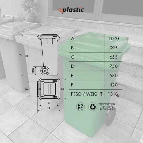 Bidone carrellato monocolore 240 litri per...