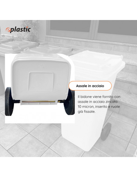Bidone carrellato monocolore 120 litri per raccolta differenziata