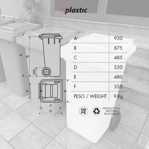 Bidone carrellato monocolore 120 litri per...